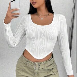 SHEIN White Ribbed Long Sleeve Crop Top